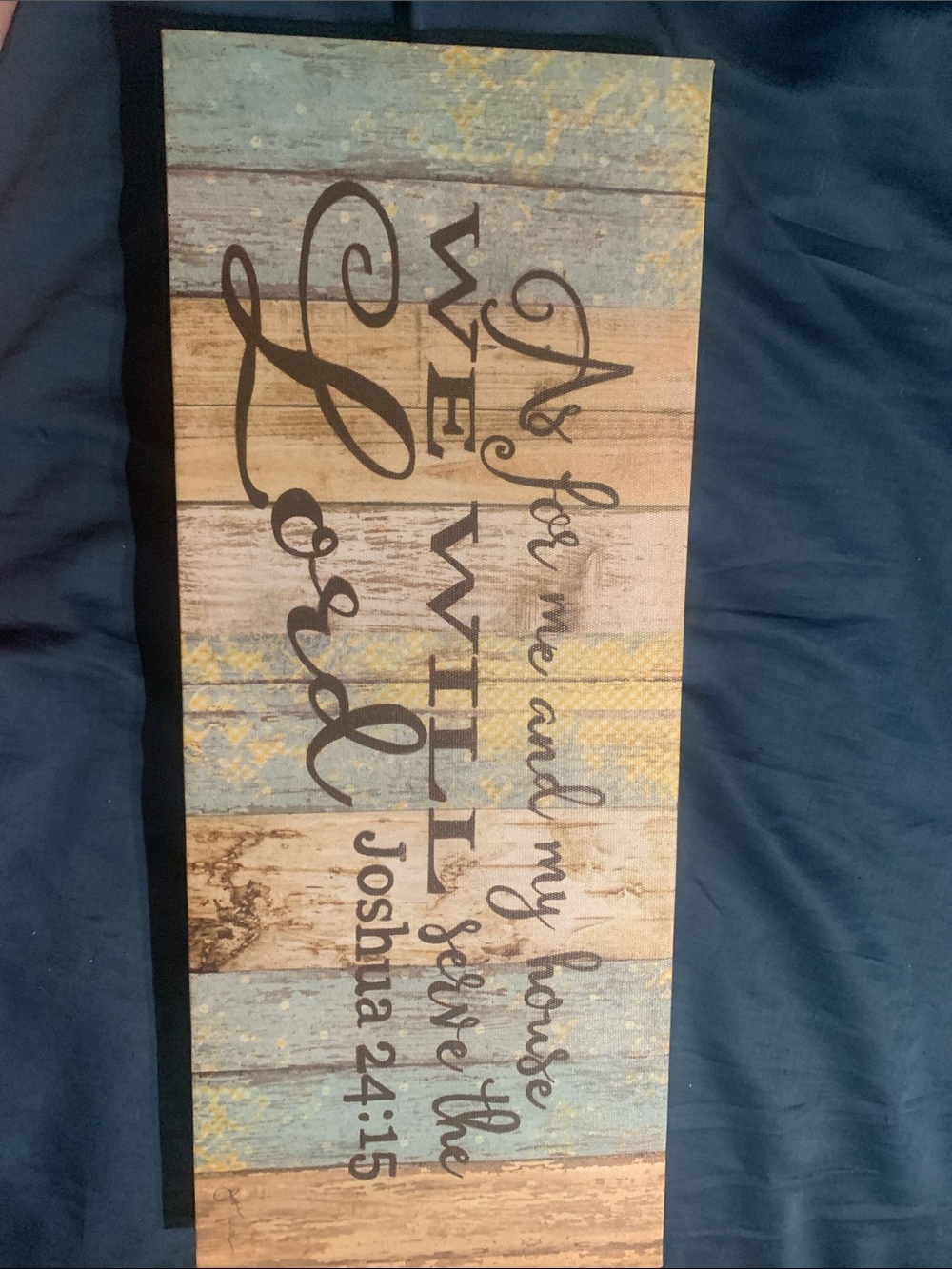 Inspirational Wooden Wall Plaque in Blue and Tan – 'As For Me'